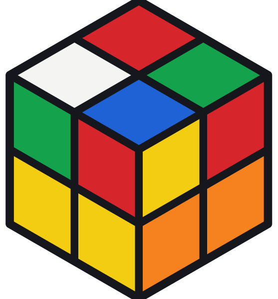 Karışık bir 2×2 Rubik küp, yalnızca köşe parçalarından oluşur